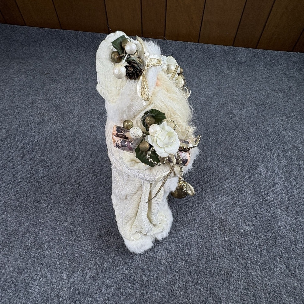 Vintage Y2K Santa Claus Christmas Figure or Tree Topper 12 White Gold Bells 90s - Picture 6 of 11